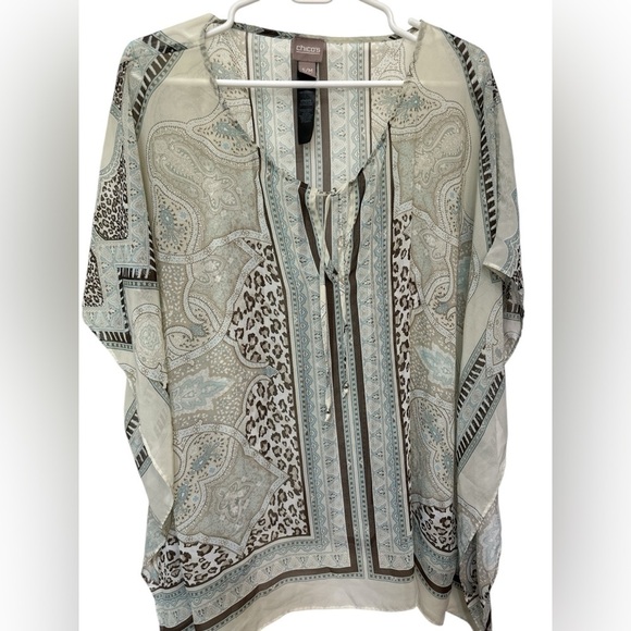 Chicos Womens Multicolor Paisley Drawstring Cape Kimono Poncho Blouse NWOT - Picture 1 of 6